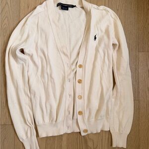 Ralph Lauren Cream Button V-Neck Cardigan with Polo Pony